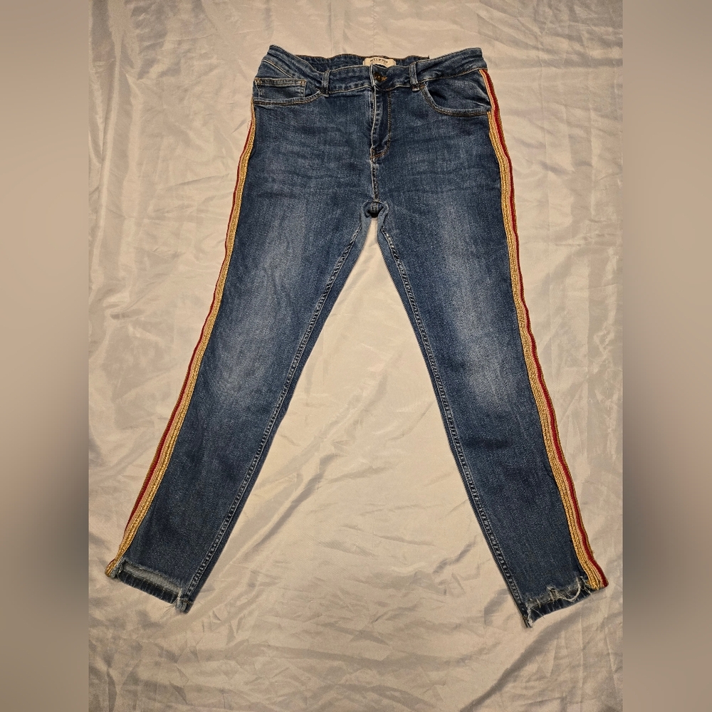 Mos Mosh Bradford Blue Carrol Jeans Size 33 Womens Designer RARE  Embroider Side
